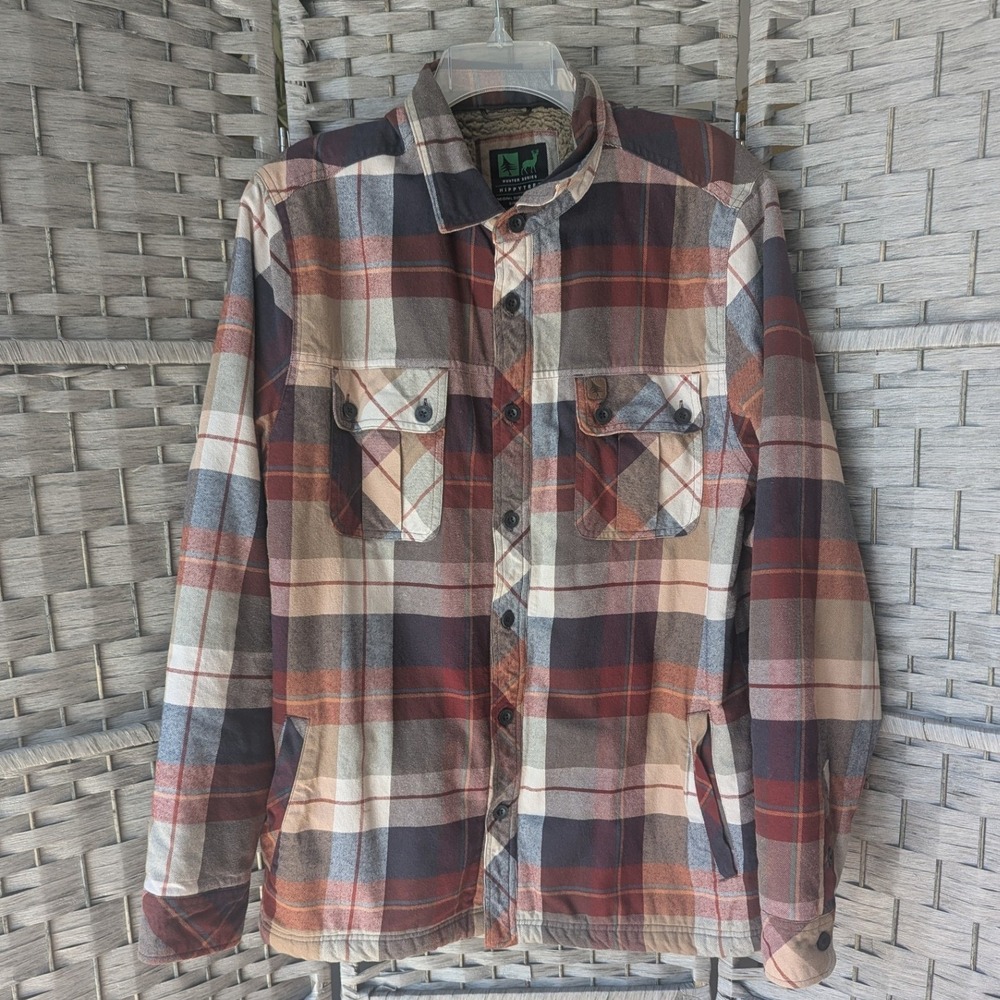 HippyTree Hunter Series Sherpa Lined Plaid Flannel Shirt Jacket Mens Large Brown